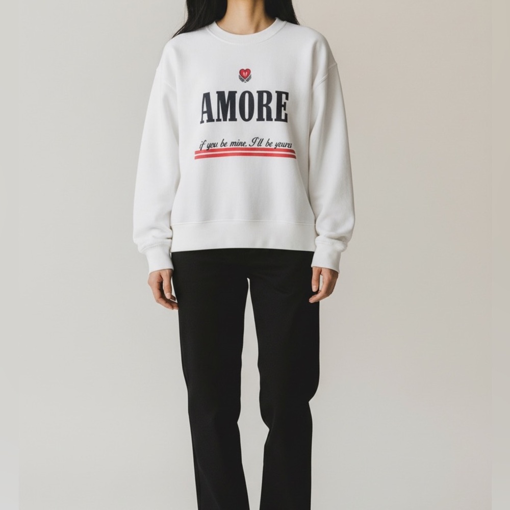 Topshop White Crewneck Sweatshirt with Black AMORE Graphic Print ❤️